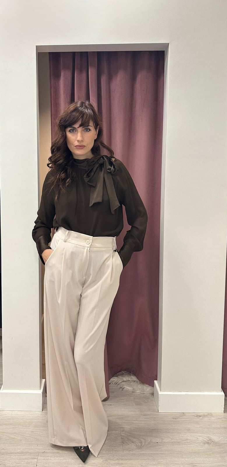 Camicia Donna 100% Viscosa con Fiocco di Raso  CWG-P007