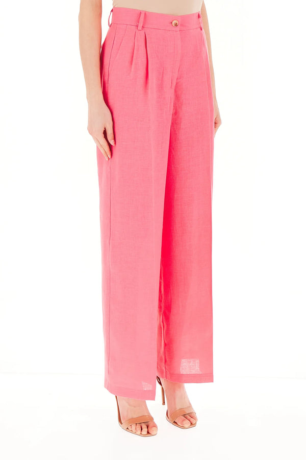 VICOLO - Pantalone in lino - ROSA BUBBLE