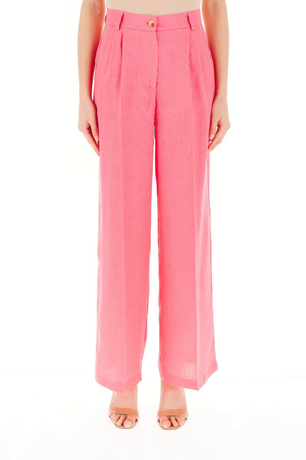 VICOLO - Pantalone in lino - ROSA BUBBLE