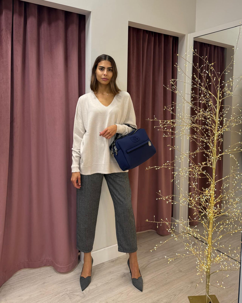 Maglia scollo V ampia MMG-P144 BURRO