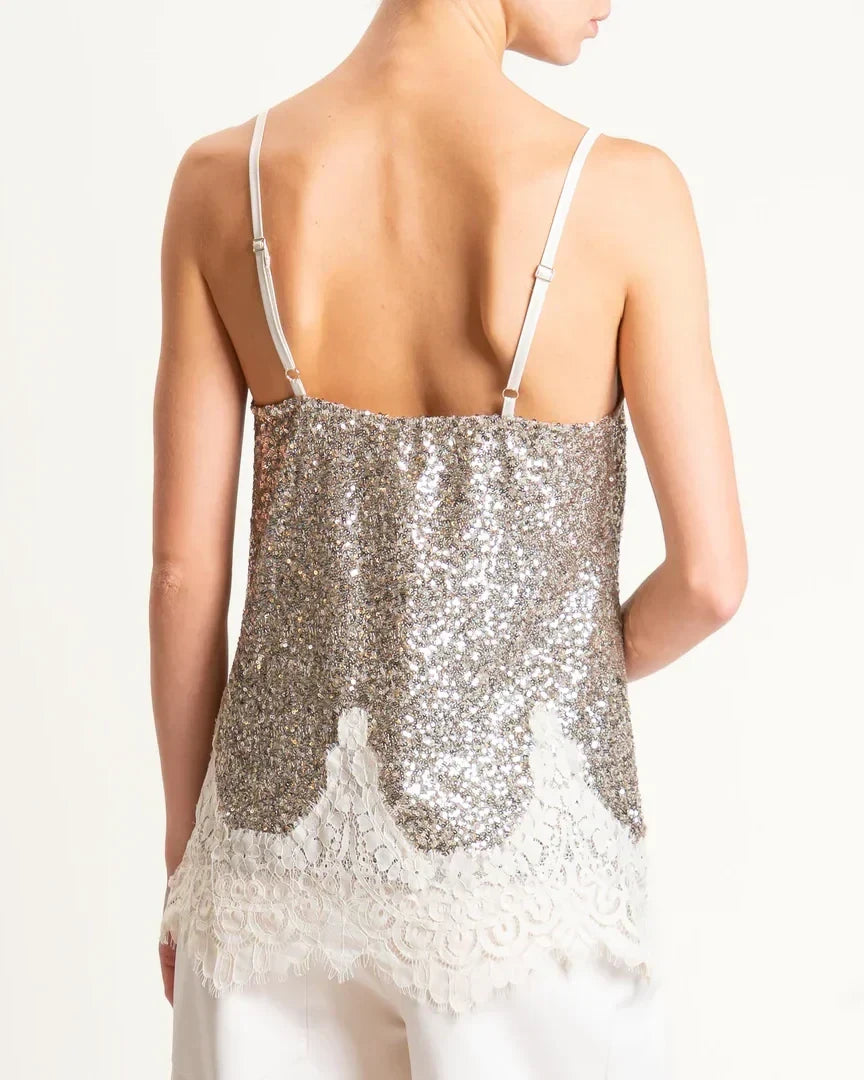 Tensione in-Top paillettes con pizzo - champagne TE37980