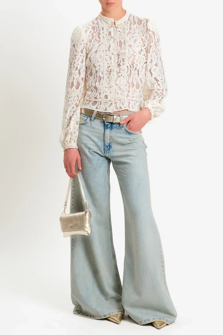 Tensione in-Camicia mandarin pizzo macramè - burro