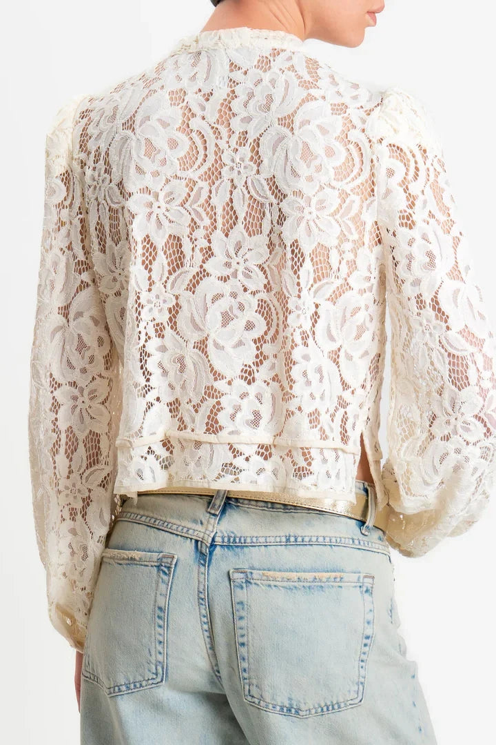 Tensione in-Camicia mandarin pizzo macramè - burro