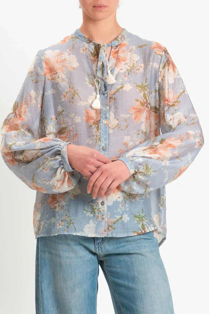 Tensione in-Camicia in mussola fantasia floreale - polvere/cipria/verde art.TI/UF1355