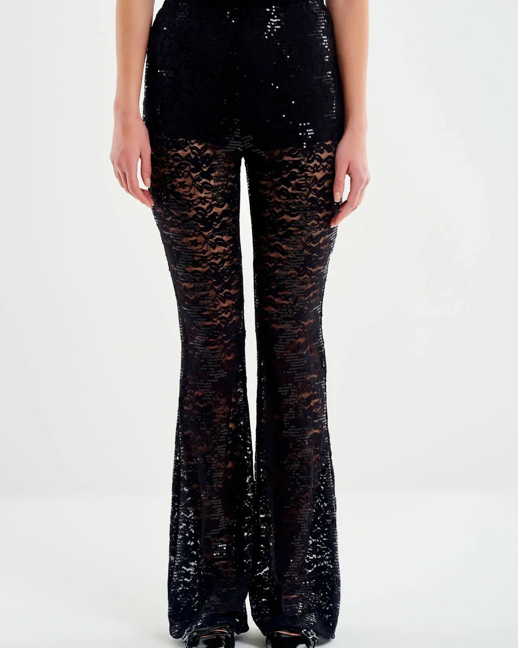Pantalone Ampio In Pizzo e Paillettes