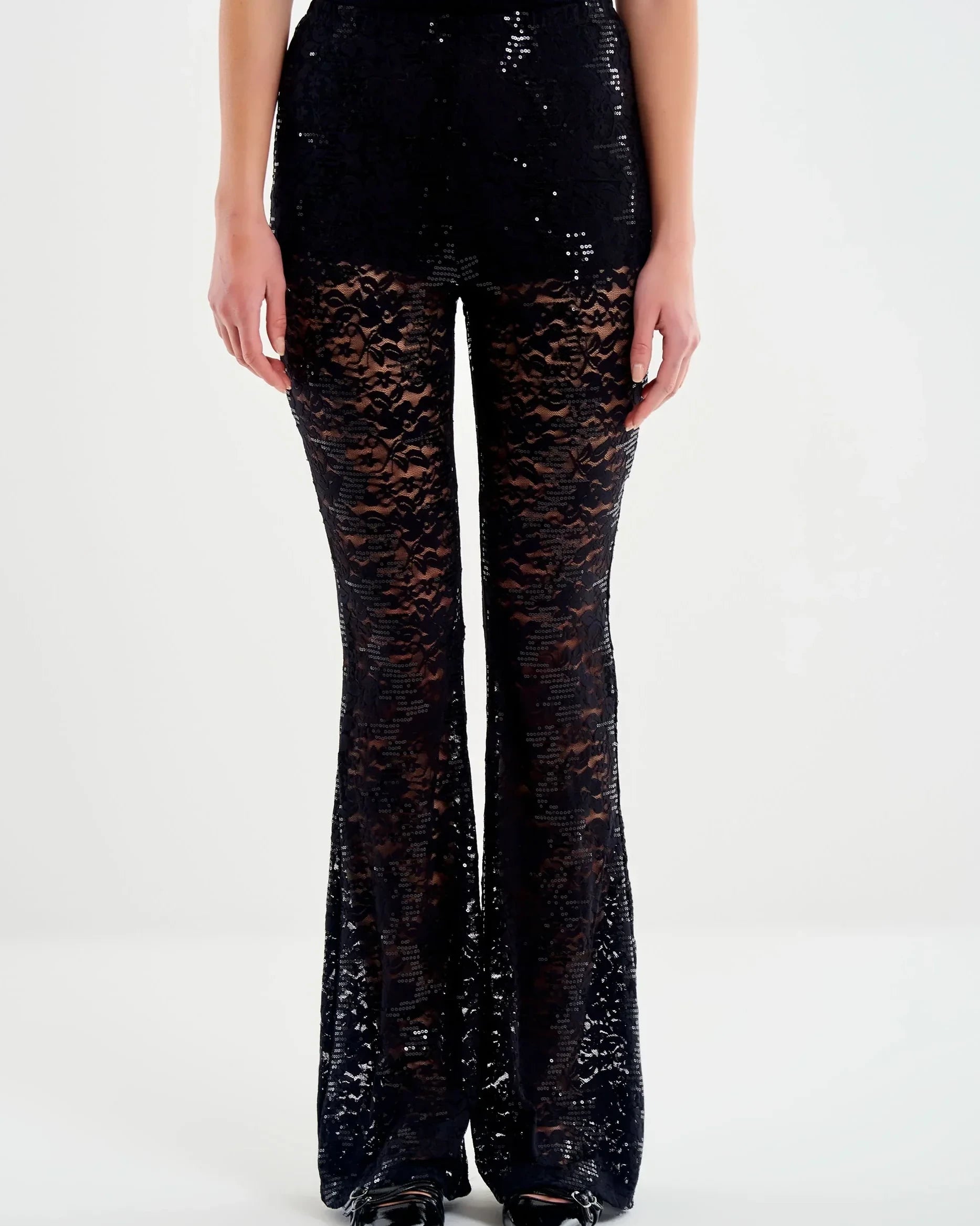 Pantalone Ampio In Pizzo e Paillettes