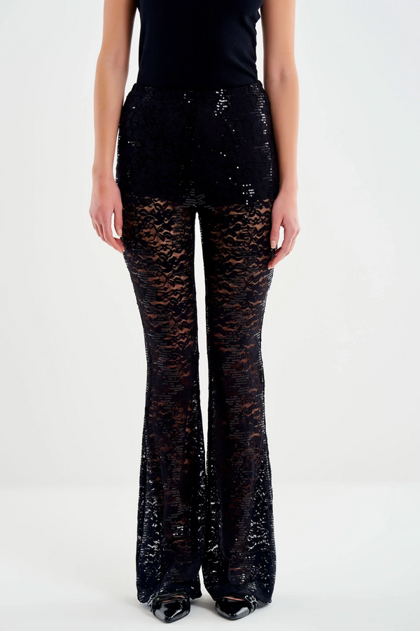 Pantalone Ampio In Pizzo e Paillettes