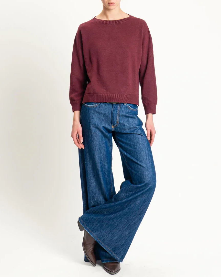 Vicolo-Maglia girocollo boxy spacchi laterali - Bordeaux77398F