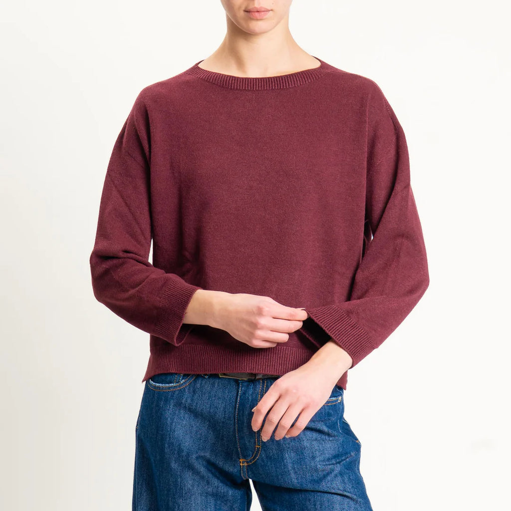 Vicolo-Maglia girocollo boxy spacchi laterali - Bordeaux77398F