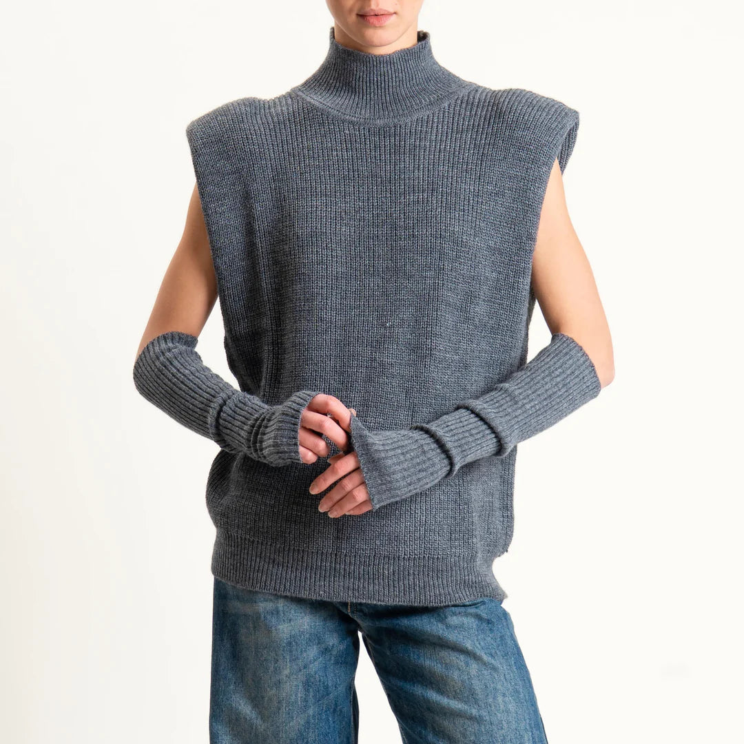 Vicolo-Maglia smanicata misto alpaca con manicotti 77332F