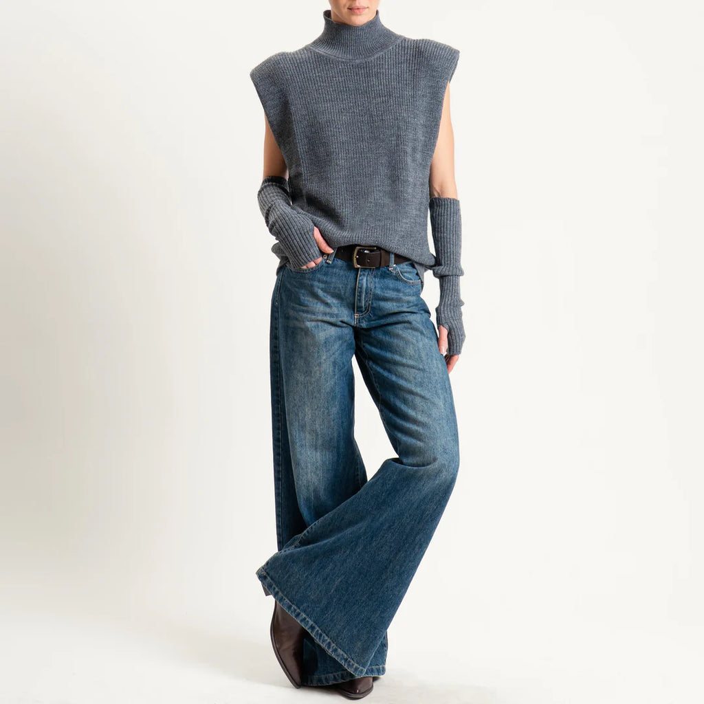 Vicolo-Maglia smanicata misto alpaca con manicotti 77332F