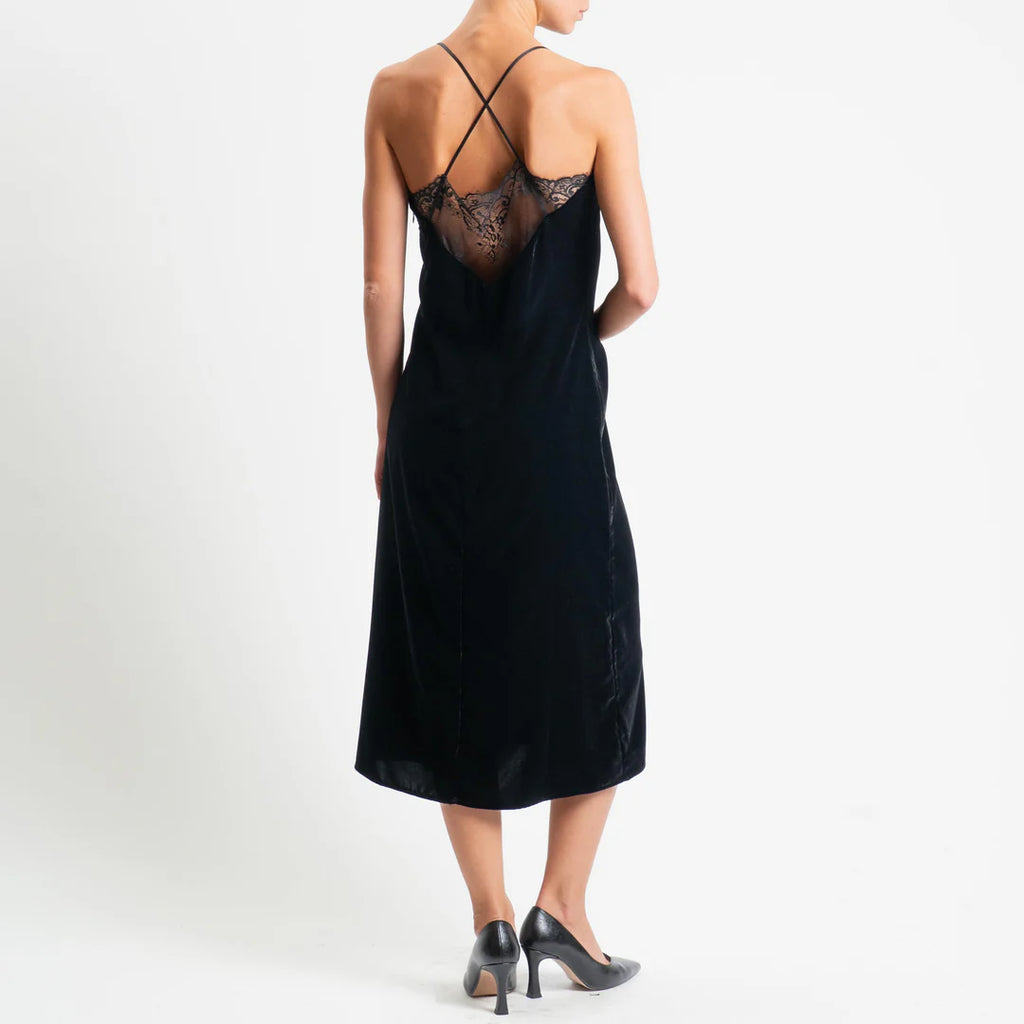 Vicolo-Abito velluto con pizzo - nero TF0400