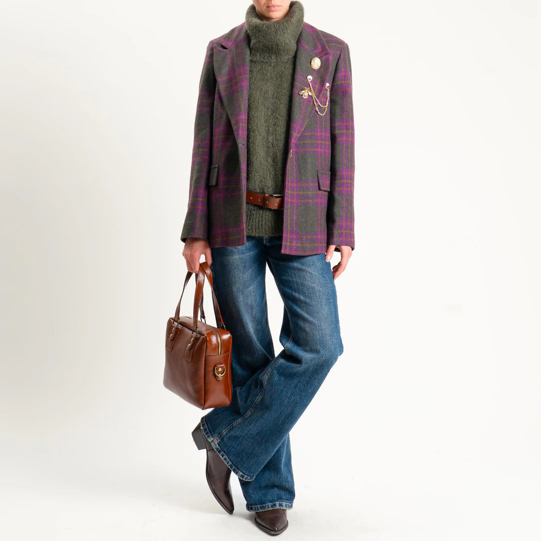 Vicolo-Giacca check misto lana con spille - militare/malvaVC/TF2131