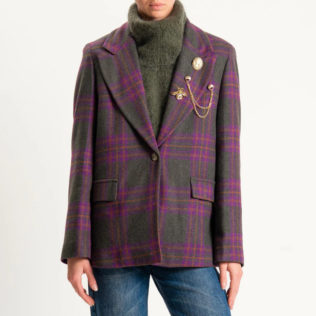 Vicolo-Giacca check misto lana con spille - militare/malvaVC/TF2131