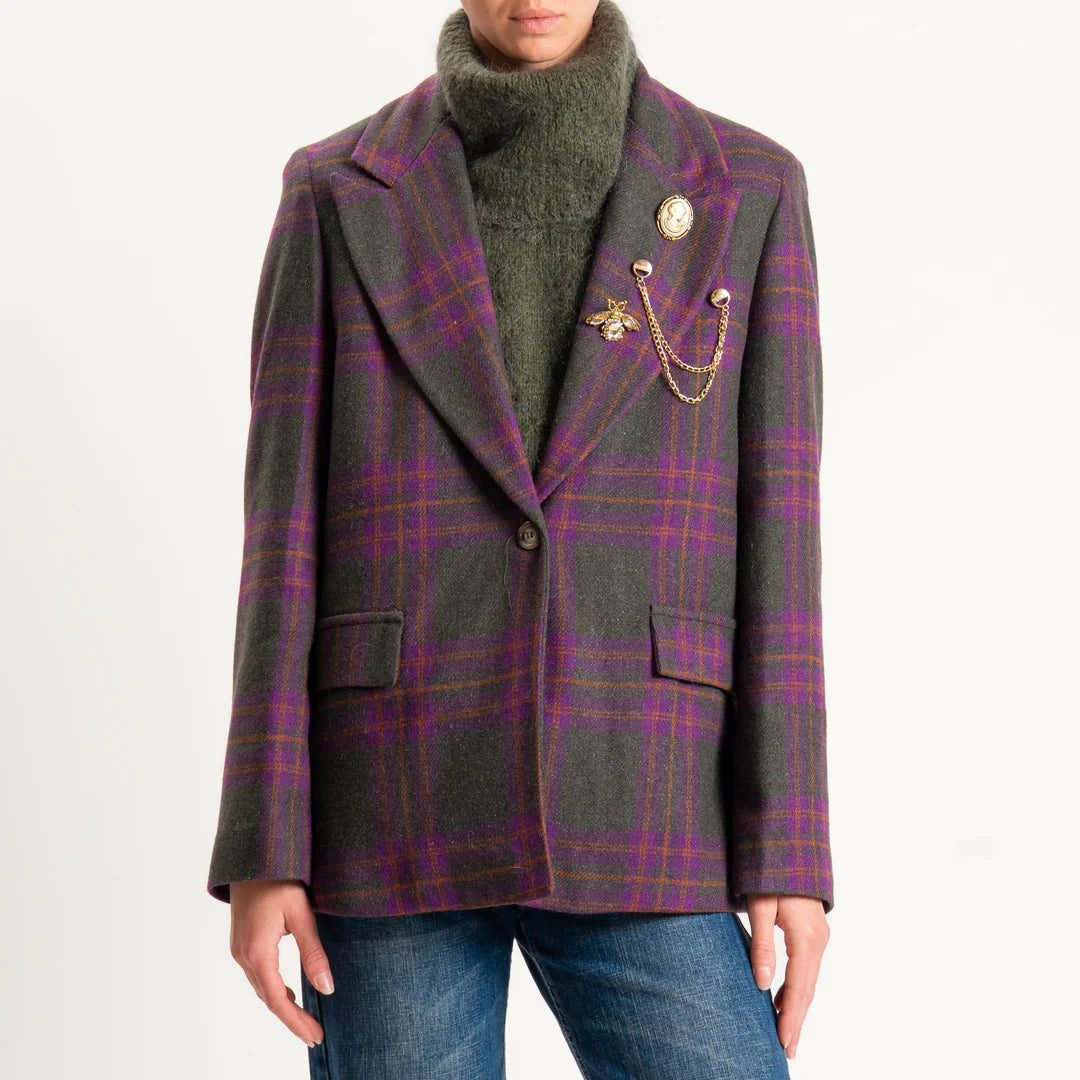 Vicolo-Giacca check misto lana con spille - militare/malvaVC/TF2131