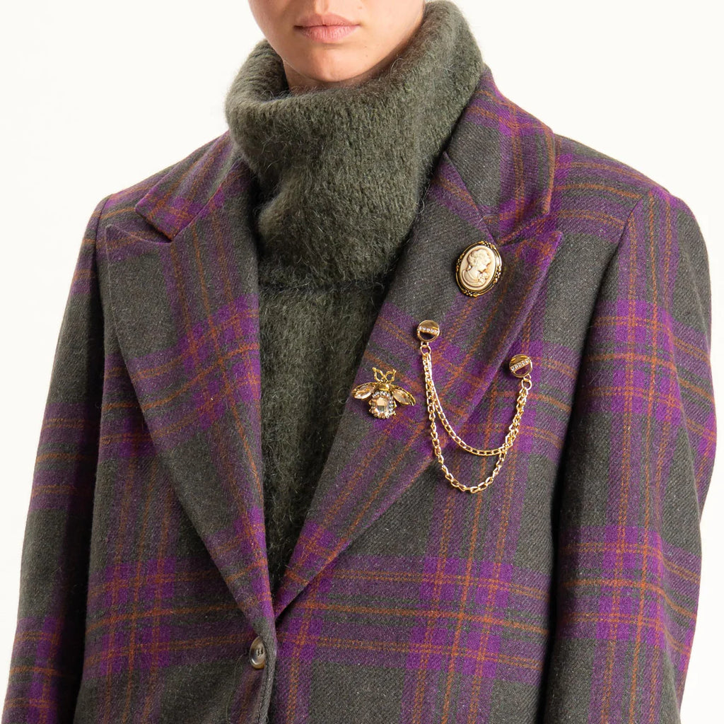 Vicolo-Giacca check misto lana con spille - militare/malvaVC/TF2131