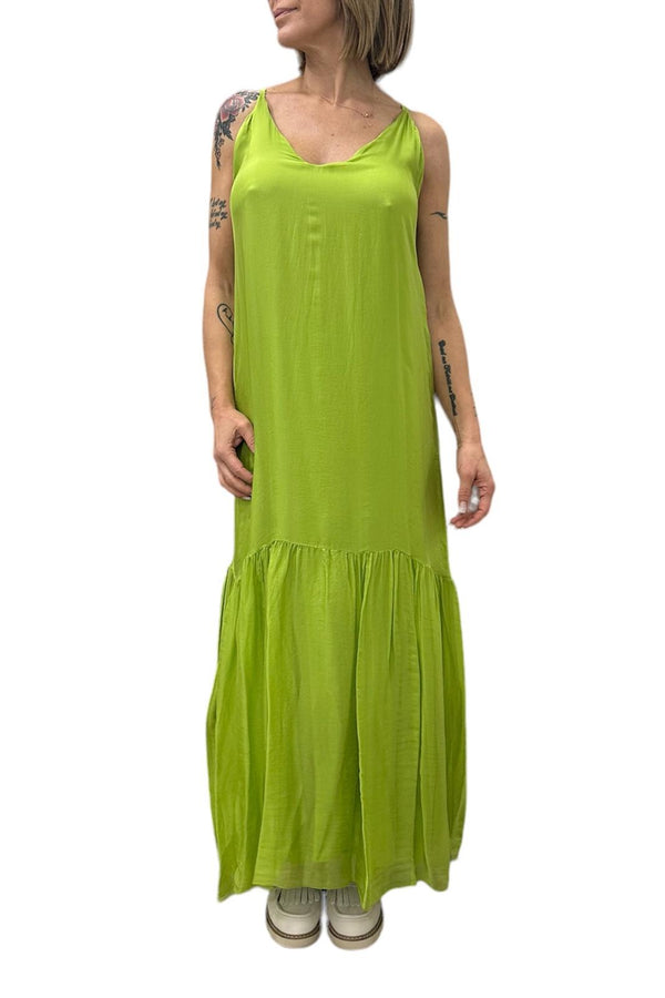 Vestito lungo verde lime balza sul fondo - Haveone