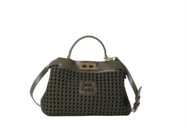 BORSA SALLY TESSUTO/PELLE VERDE