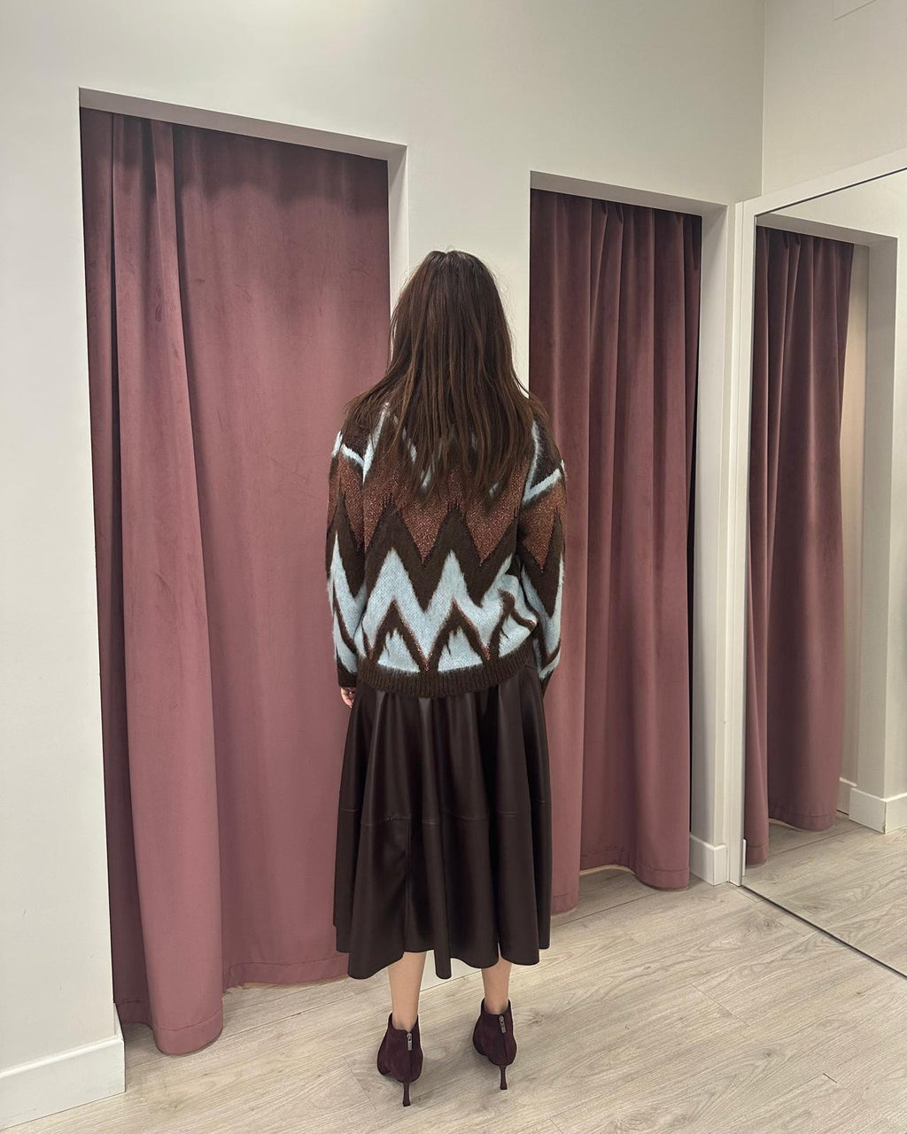 Gonna midì in ecopelle moro TEW50230AT